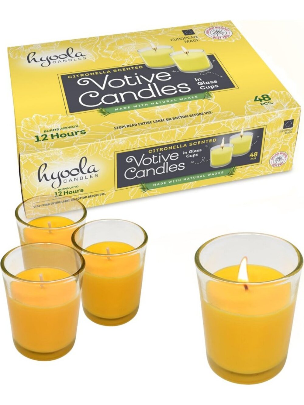 48 Pack Citronella Votive Candles - Indoor/Outdoor Bug Repellent, Fresh Scent